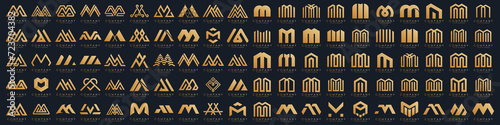 collection abstract letter M logo design. modern logotype M design with gold color. vector illustration photo