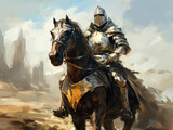 Knight in armor on horseback. Digital art.