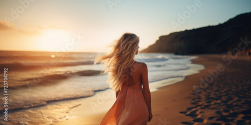 woman walking on the beach at sunset © Zanni
