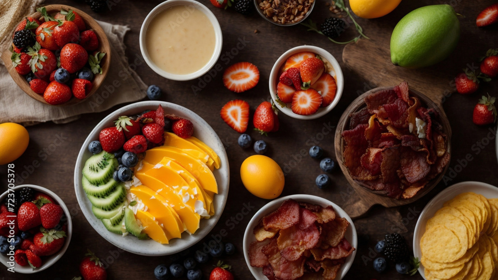 Top View of a Breakfast spread on a table Top View of a Breakfast spread on a table