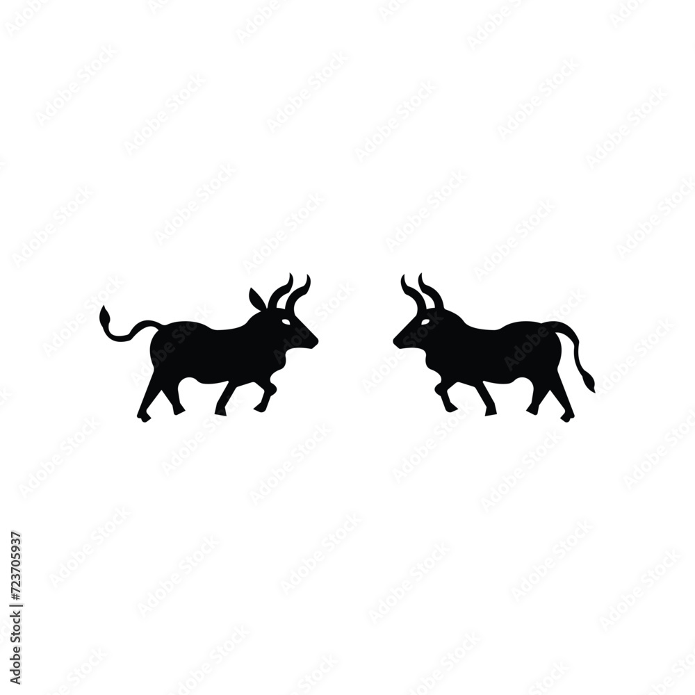 Black and white bull logo design . Circle bull animal logo illustration . Line art bull animal logo