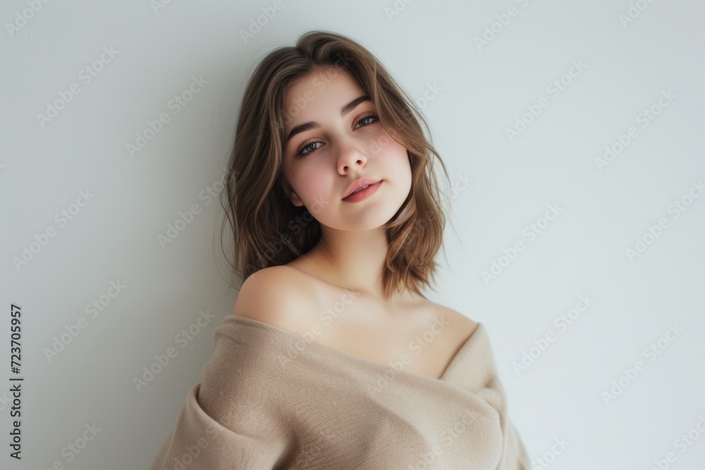 Fototapeta premium portrait of a woman in white over white background