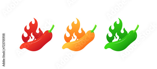 Burning peppers icons. Flat style. Vector icons