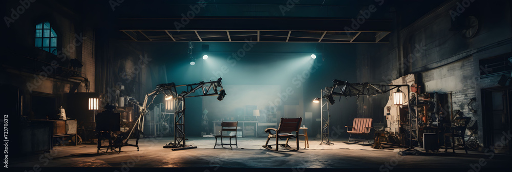 Film and cinema studio illustration and empty movie set with no people ...