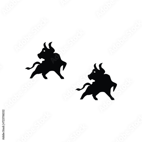 Ox silhouette isolated bulls icons.  Vector illustration of a bull. graphic elements of a matador on white background. Black and white bull logo design