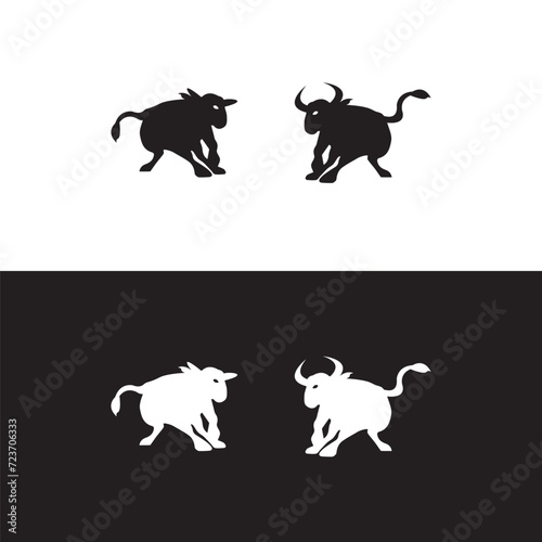 Ox silhouette isolated bulls icons.  Vector illustration of a bull. graphic elements of a matador on white background. Black and white bull logo design