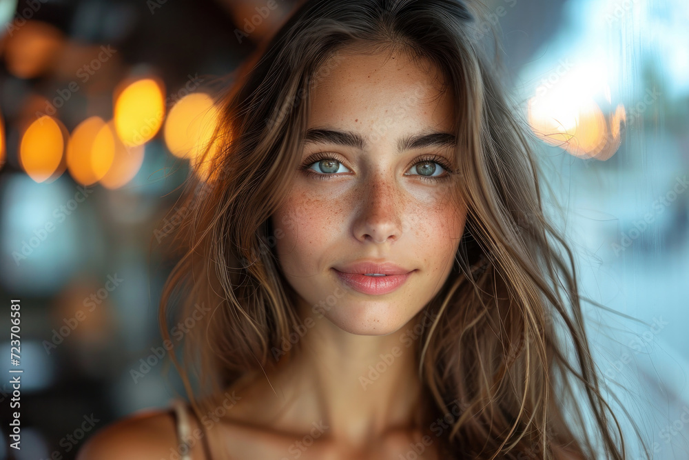 Close-up natural portrait of a young woman model Close-up natural portrait of a young woman model