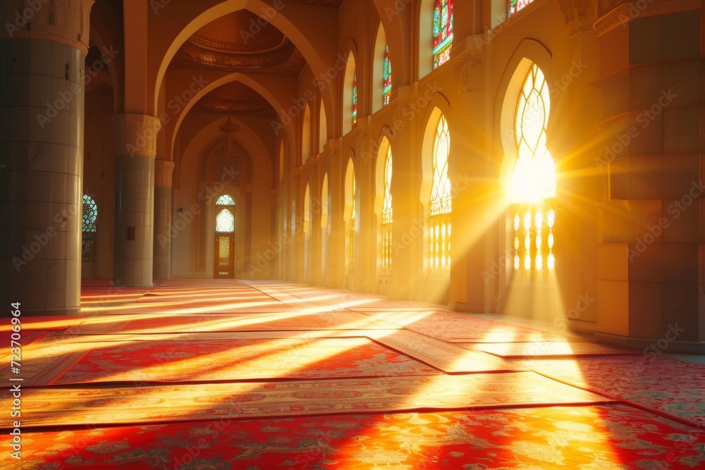 focus on its architectural beauty and the serene atmosphere created by the natural light focus on its architectural beauty and the serene atmosphere created by the natural light