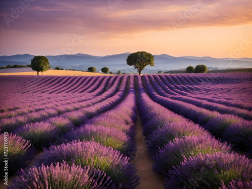 Lavender Field with a beautiful sunset in the background