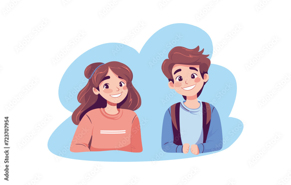 Happy little couple feel in love for valentines background with decorated hearts on white background, vector illustration, intimate bonding moment, Good relationships concept. Happy little couple feel in love for valentines background with decorated hearts on white background, vector illustration, intimate bonding moment, Good relationships concept.