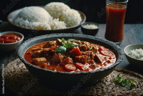 A popular dish made with fish, tomatoes, onions, and spices, cooked in palm oil and served with rice or fufu by ai generated