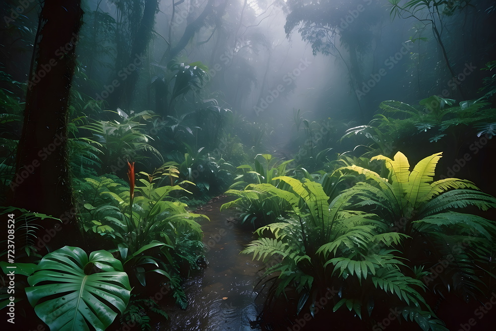 Misty Rainforest - dense green jungle Misty Rainforest - dense green jungle