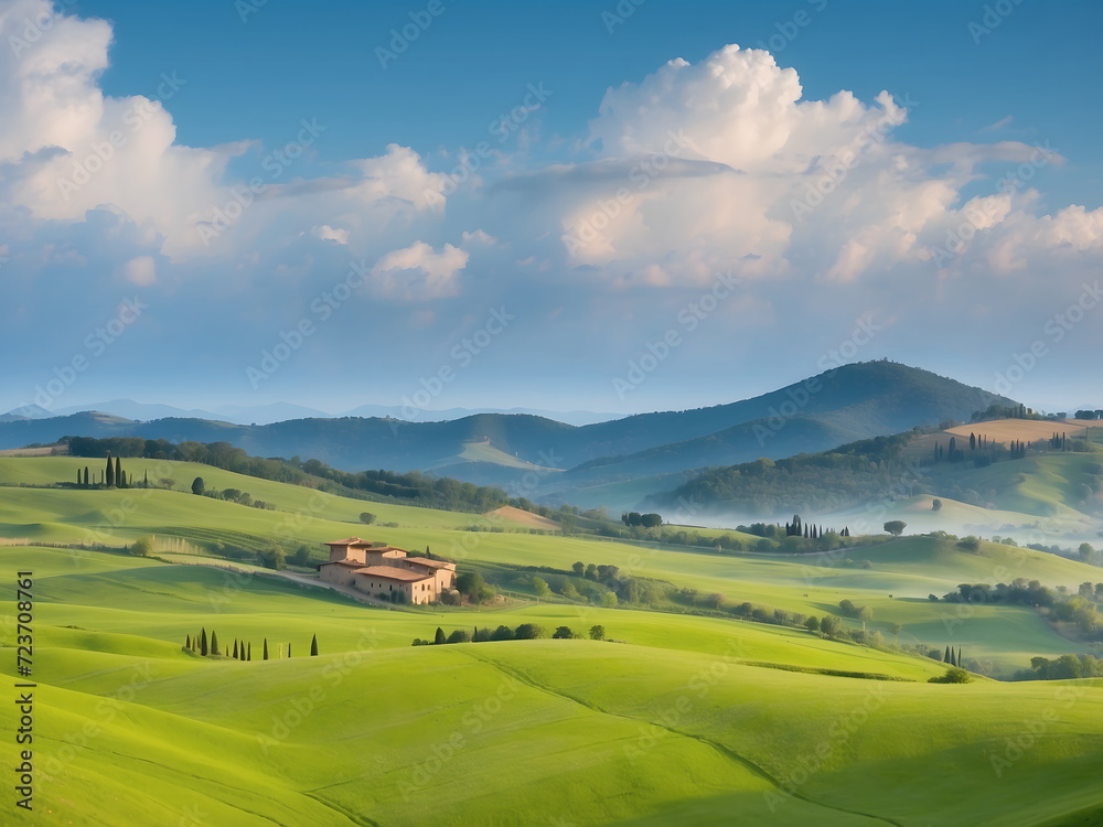 idyllic tuscany: a fictional landscape illustration of tranquil italian hills - the beauty of a rural tuscan scenery
