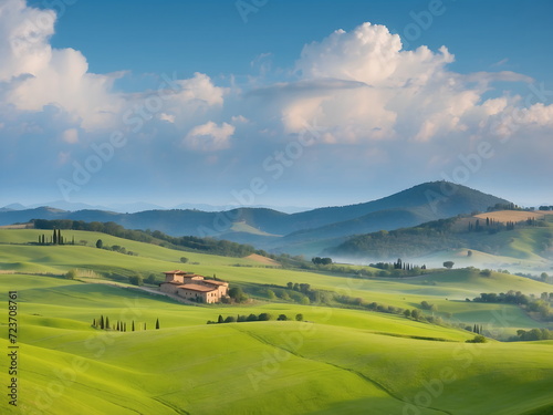 idyllic tuscany  a fictional landscape illustration of tranquil italian hills - the beauty of a rural tuscan scenery