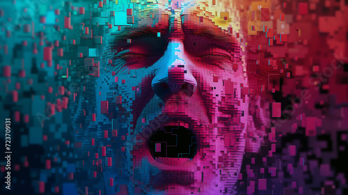 Abstract digital outcry. Ai awakening in pixels concept