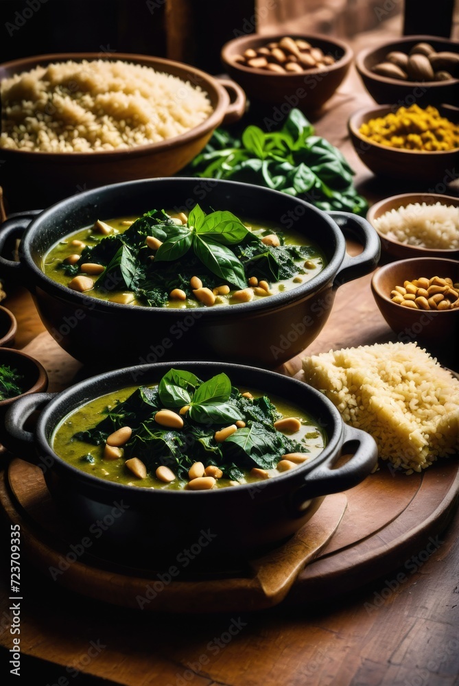 A stew made with leafy greens (such as cassava leaves or spinach), often cooked with fish, meat by ai generated A stew made with leafy greens (such as cassava leaves or spinach), often cooked with fish, meat by ai generated
