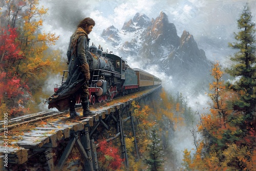 Autumn's Golden Train Ride Generative AI