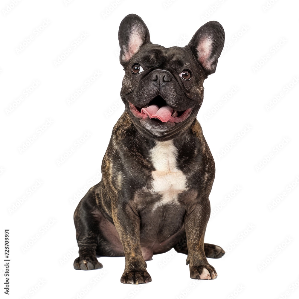 studio portrait of smiling French bulldog sitting