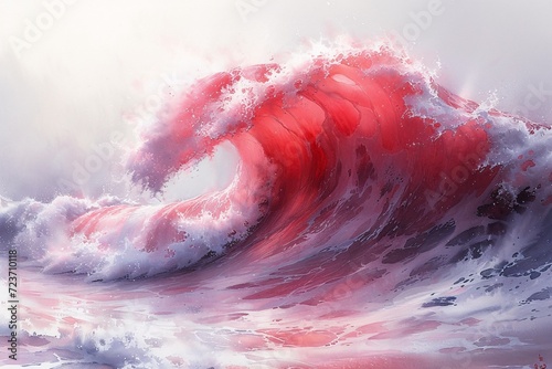 Pink Wave Crashes on the Shore: A Surreal Pink Tsunami Generative AI photo