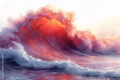 Pink Wave Crashing on the Shore: A Stunning Pink Sunset Wave Crashing on the Shore Generative AI photo