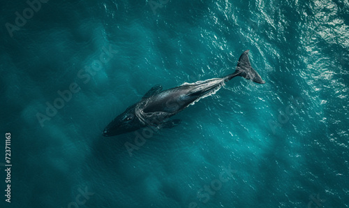 aerial view of whale in the sea water surface. top view of whale. © Lucianastudio