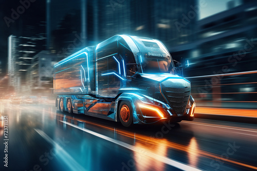 Future trucks that use electricity will reduce pollution. Ai generate.