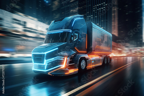 Future trucks that use electricity will reduce pollution. Ai generate.
