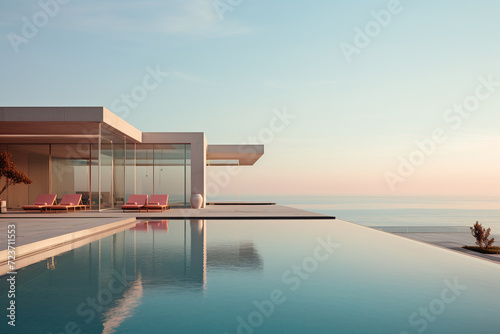 Modern style seaside swimming pool decoration. Ai generate. © MOUNTAIN