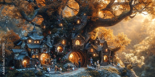 Fantasy Forest: A Magical World of Houses and Trees Generative AI photo