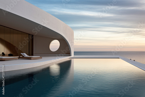 Modern style seaside swimming pool decoration. Ai generate.