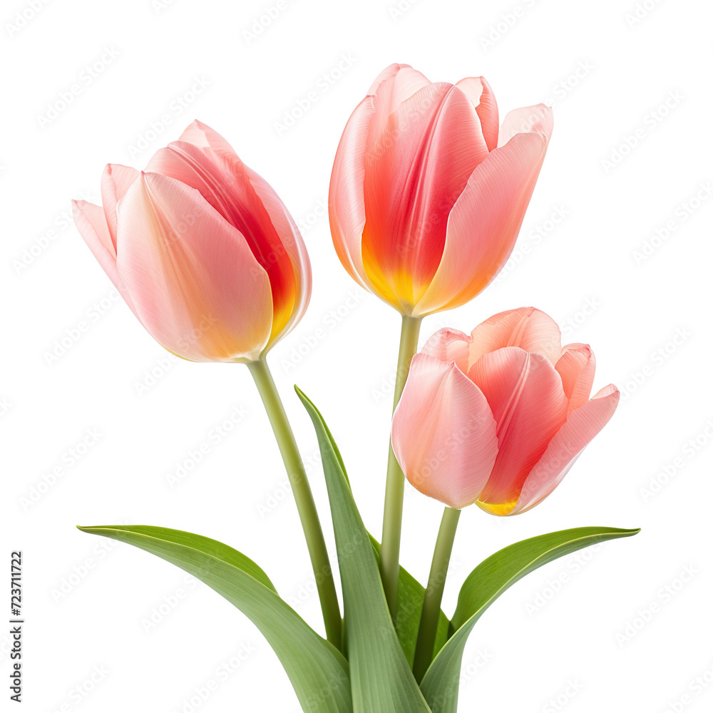 Fototapeta premium Three elegant blooming tulips, cut out