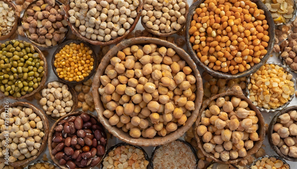 A vibrant arrangement of different lentil varieties, each bursting with nutritional goodness A vibrant arrangement of different lentil varieties, each bursting with nutritional goodness