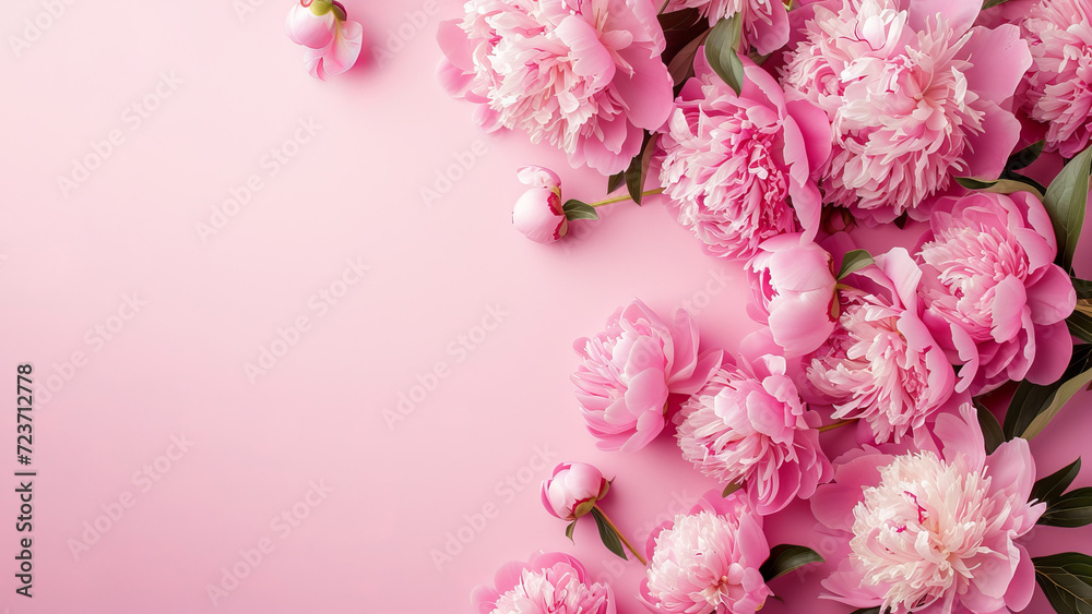 Beautiful peonies on a pink background with a copy space. AI generative Beautiful peonies on a pink background with a copy space. AI generative