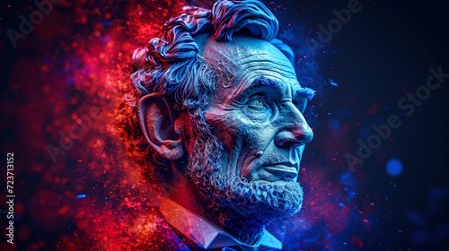 Abraham Lincoln's Blue and Red 3D Portrait: A Tribute to the 16th President Generative AI photo