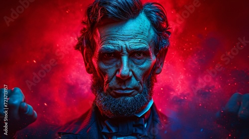 Abraham Lincoln's Blue-Lighted Portrait Generative AI