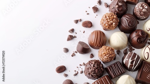 Assorted chocolates on a white background