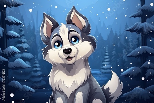 cute furry siberian husky dog in snow