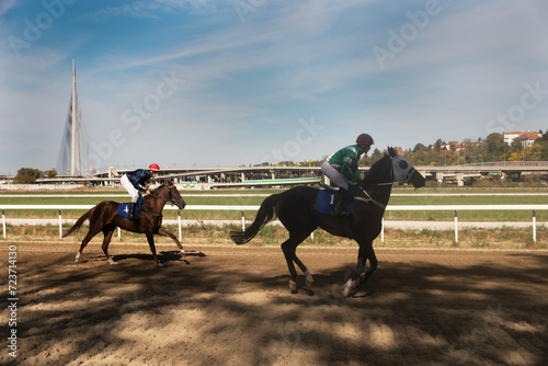 BELGRADE,SERBIA-OCTOBER 29:Unidentified horses and jockeys in gallop in race 