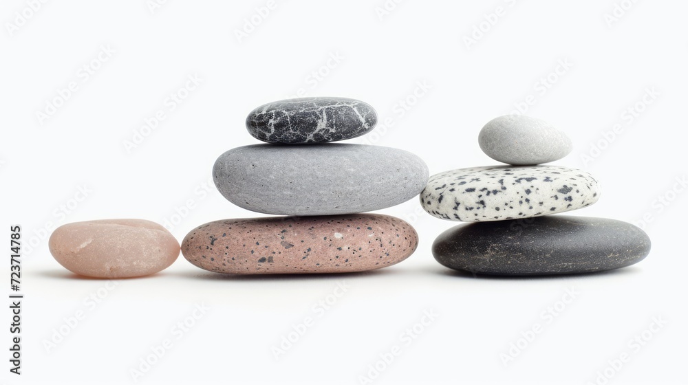 Pebbles balancing on white background. Sea pebble. Balancing pebbles. For banner, wallpaper, meditation, yoga, spa, the concept of harmony, balance. Smooth river stones Pebbles balancing on white background. Sea pebble. Balancing pebbles. For banner, wallpaper, meditation, yoga, spa, the concept of harmony, balance. Smooth river stones
