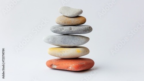 Pebbles balancing on white background. Sea pebble. Balancing pebbles. For banner, wallpaper, meditation, yoga, spa, the concept of harmony, balance. Smooth river stones