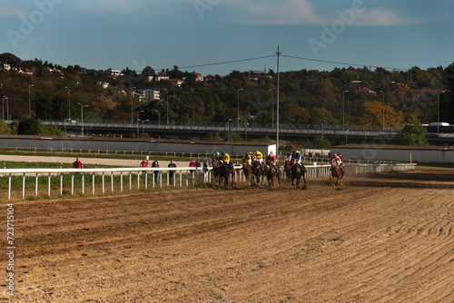 BELGRADE,SERBIA-OCTOBER 29:Unidentified horses and jockeys in gallop in race 