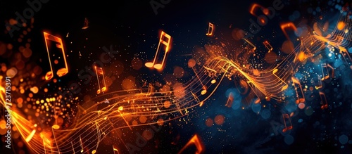 Music notes key symbol on fantasy lines of melody on abstract dark background. Generated AI image