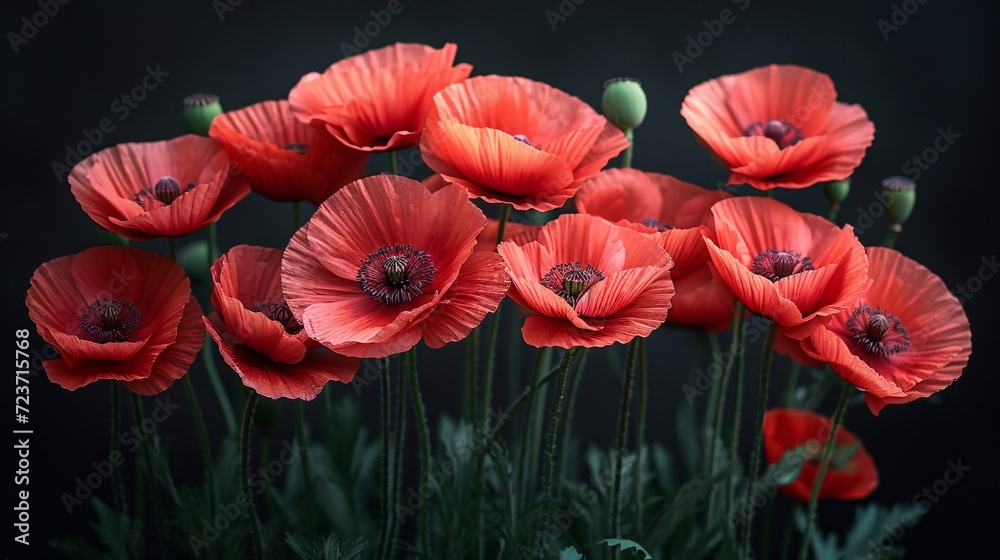 Blooming Beauties: A Pop of Red Poppies in Full Bloom Generative AI Blooming Beauties: A Pop of Red Poppies in Full Bloom Generative AI