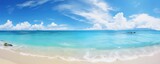 tropical beach panorama, showcasing the harmonious convergence of the expansive sky and the tranquil sea.