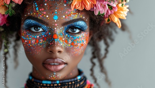 Colorful Flower Crown: A Vibrant Makeup Trend for the Month of May Generative AI