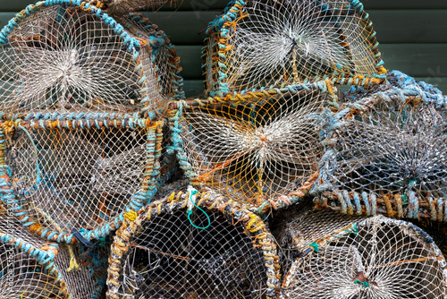 Close up of lobster traps iin Scotland, UK