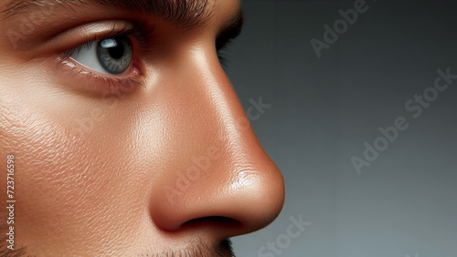 Extreme close-up of eye and nose of a fair skinned man photo