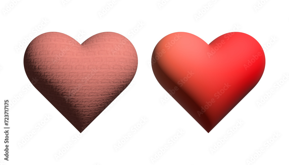 two red hearts, 3D