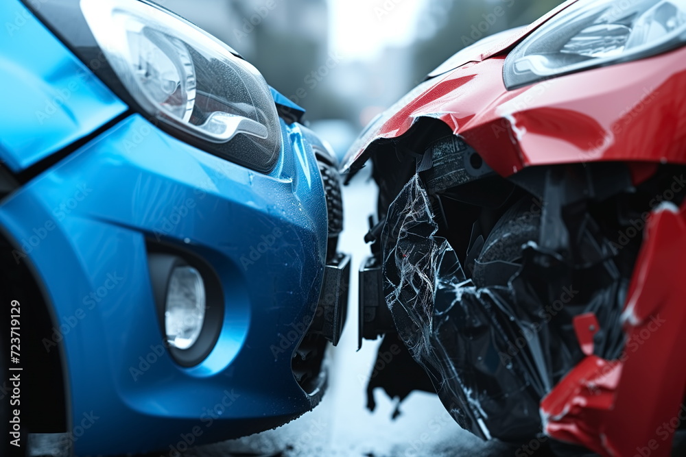 Close up car crash dangerous accident on the road. car collision, Generated AI. Close up car crash dangerous accident on the road. car collision, Generated AI.