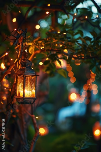 Garden Party Delight: Close-Up View of Summer Lighting Decorations